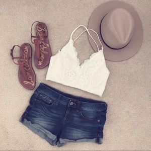 ANGL White Lace Cross Back Crop Top